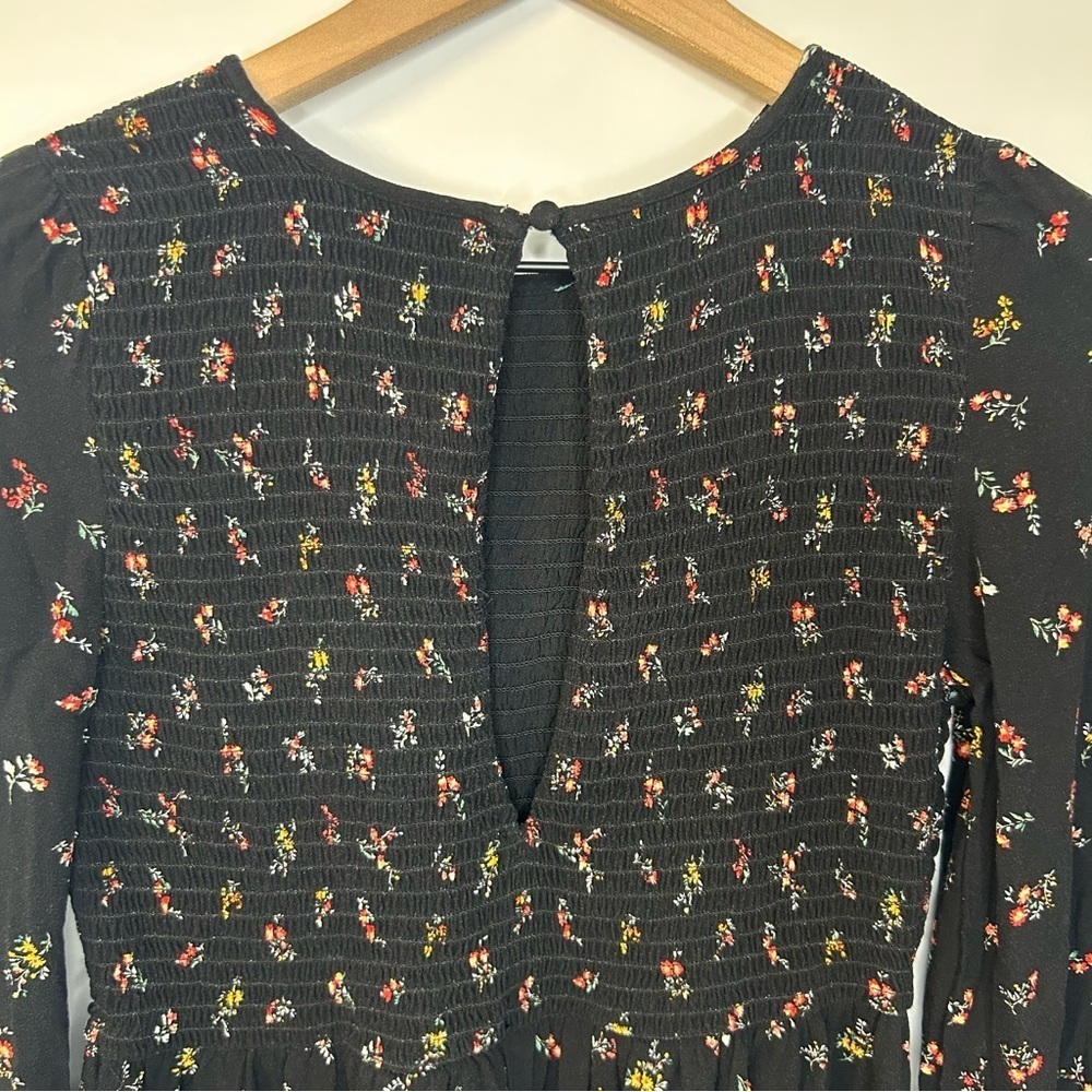 American Eagle Women’s Smocked Black Floral Long Sleeve Mini Dress, Size XS - Picture 7 of 7